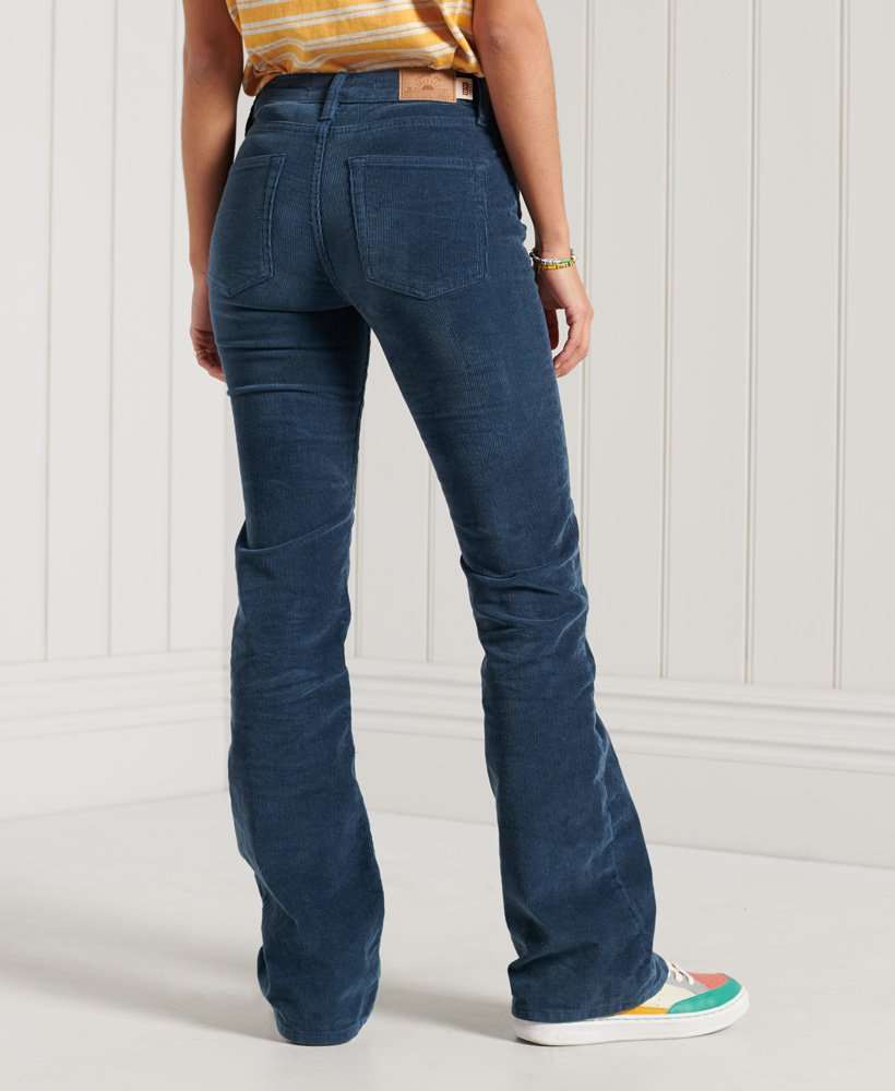 Womens - Mid Rise Slim Cord Flare Jeans in Ink | Superdry