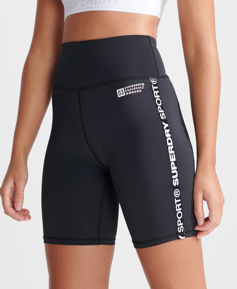 Womens - Gymtech Taped Core Tight Shorts in Black | Superdry