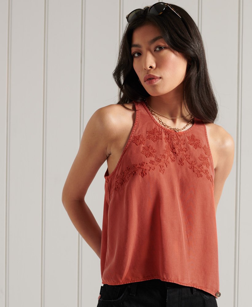 Women's - Embroidered Cami Top in Rooibos Tea