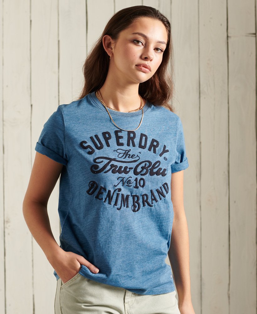 Women's Vintage Indigo T-Shirt in Indigo Bleached Wash | Superdry US