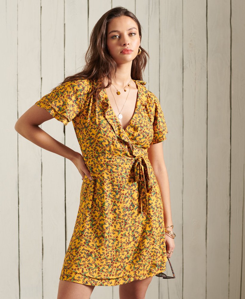 Womens - Summer Wrap Dress in Autumn Ditsy Gold | Superdry