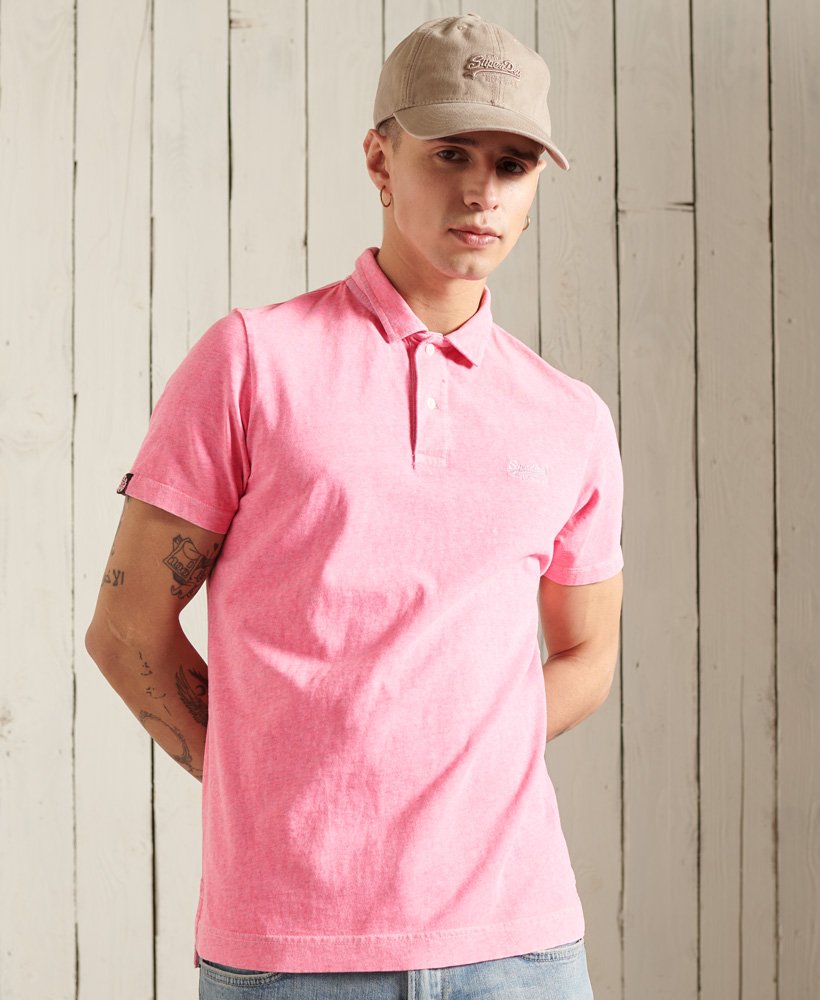 Superdry La Beach Jersey Mens T-shirt Polo Shirt Fluro Pink Pastel All Sizes