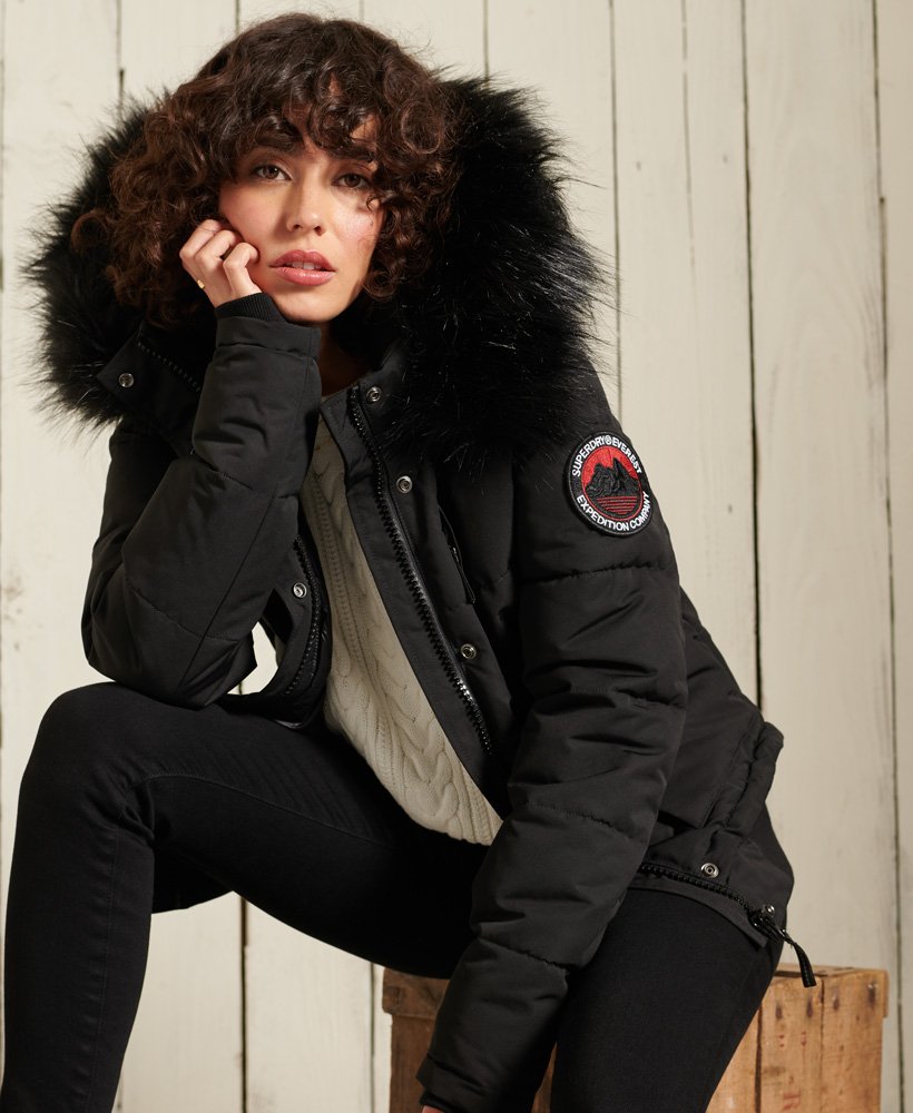 superdry everest hooded puffer jacket jet black