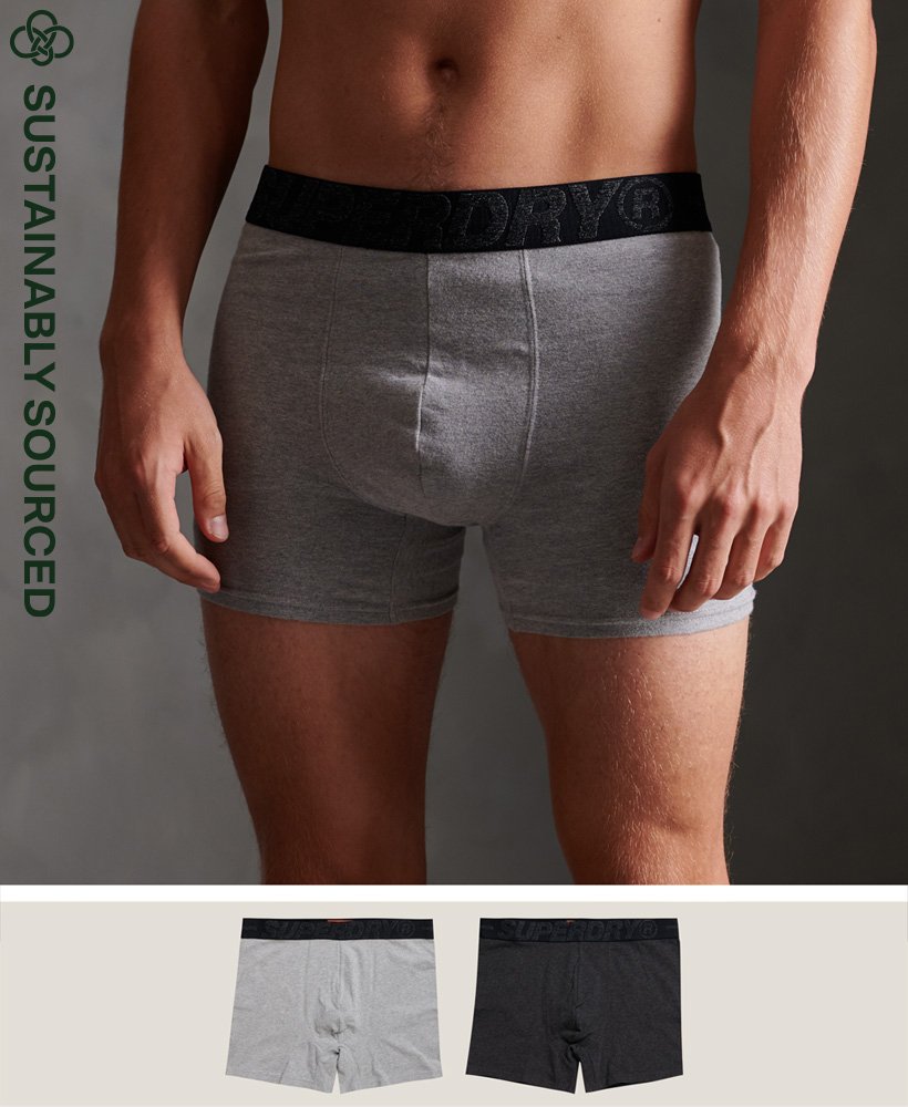 Mens - Organic Cotton Boxer Double Pack in Dark Marl Multipack ...