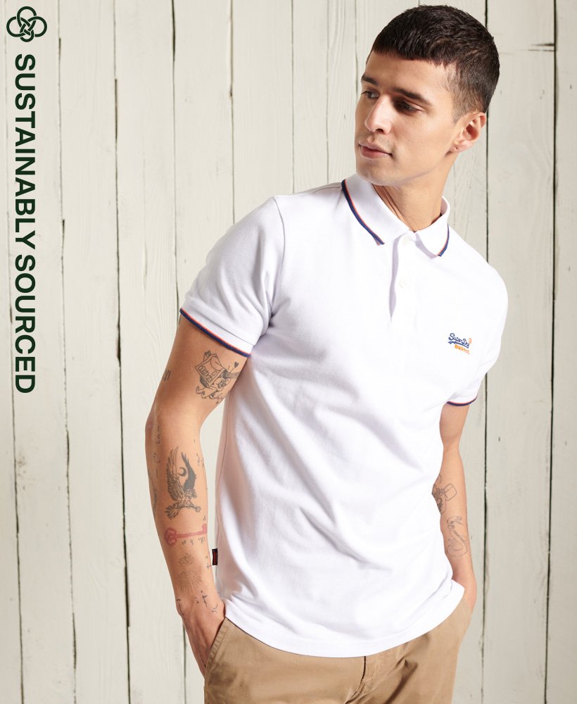 Men's Contrast Tipped Slim Fit Polo Shirt in Optic | Superdry US