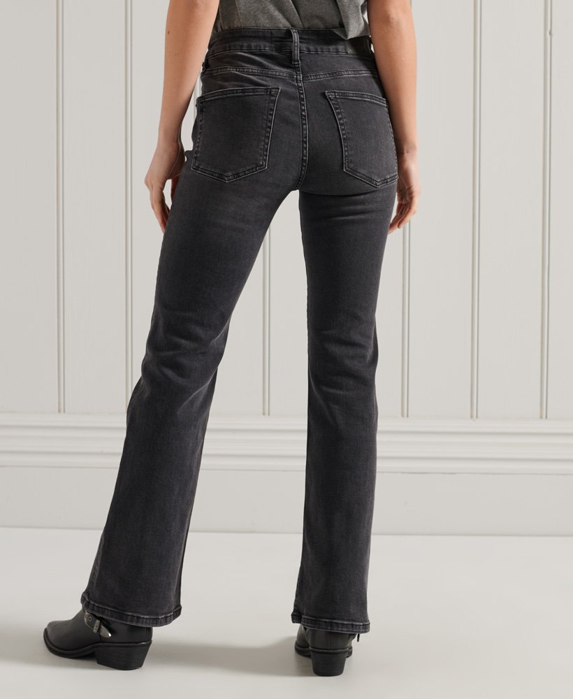 Womens - Mid Rise Slim Flare Jeans in Wolcott Black Stone | Superdry
