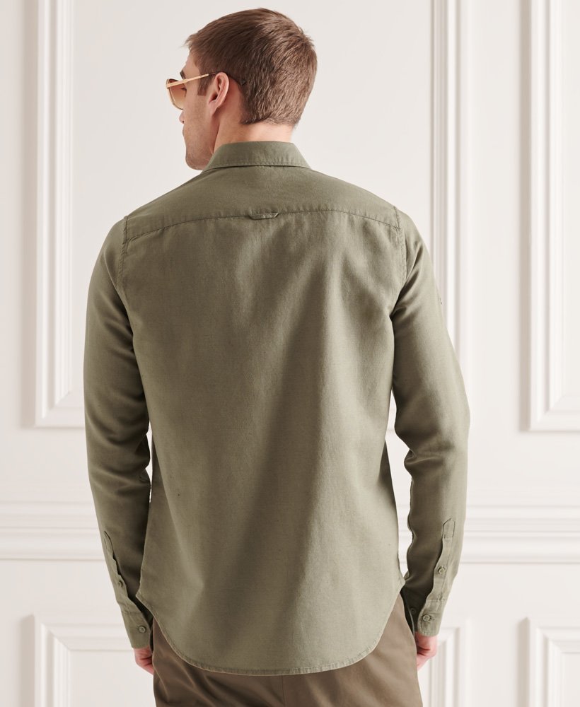Men's Cotton Linen Long Sleeved Shirt in Green Superdry UK