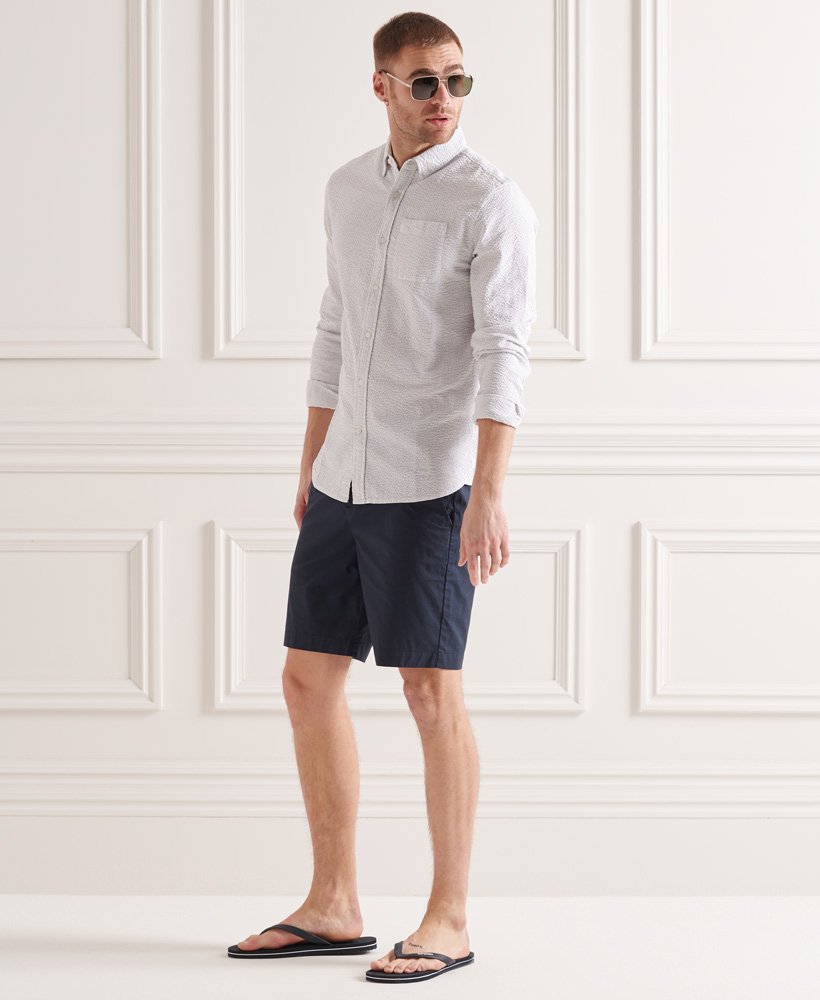 Men's Organic Cotton Seersucker Long Sleeve Shirt in Flat Grey Stripe ...