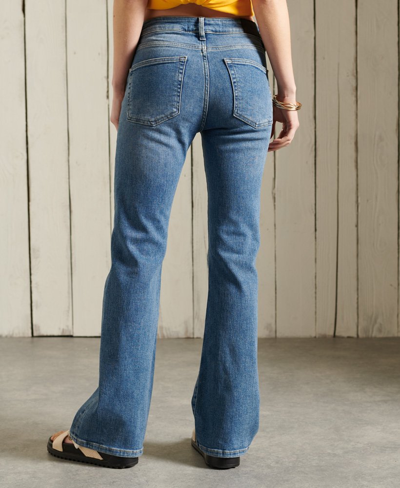 Womens - Mid Rise Slim Flare Jeans in Dark Indigo Aged | Superdry
