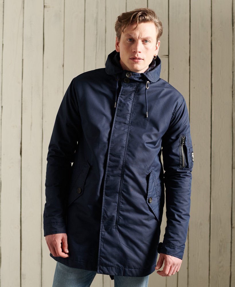 Mens - Service Midweight Parka Coat in Squad Navy | Superdry