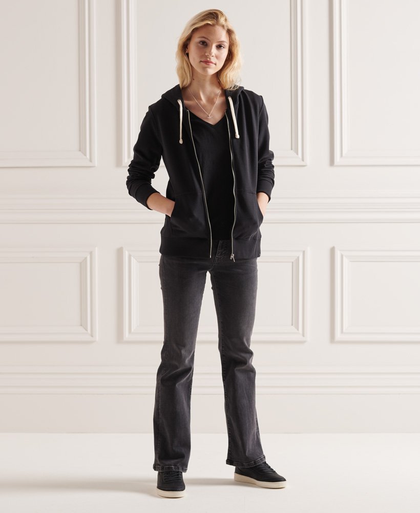 Womens Organic Cotton Standard Label Loopback Zip Hoodie in Black