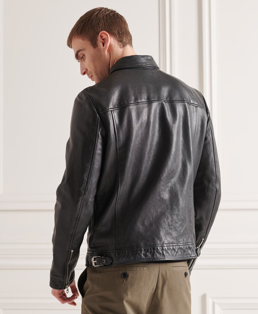Mens - Indie Coach Leather Jacket in Black | Superdry