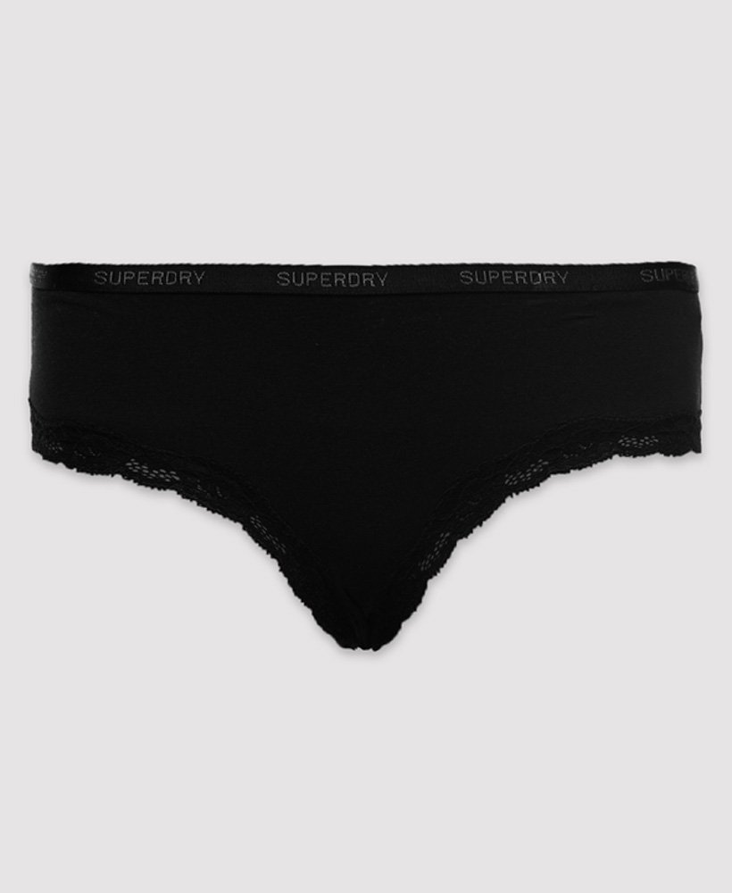 Womens Organic Cotton Lace Trim Briefs 3 Pack In Black Multipack Superdry Ie