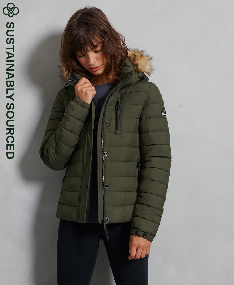 Womens - Classic Faux Fur Fuji Jacket in Forest Green | Superdry UK