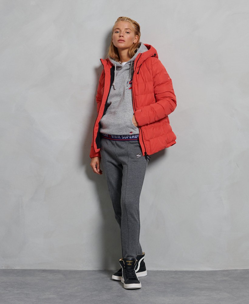 HOODED MICROFIBRE PADDED WOMEN'S RED JACKET