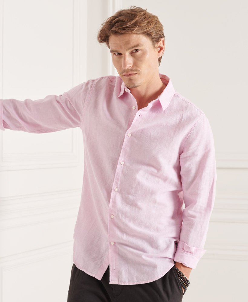 Mens - Organic Cotton Linen Long Sleeved Shirt in Pastel Lilac | Superdry