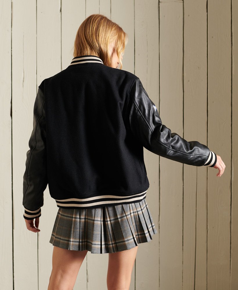 Womens College Varsity Bomber Jacket in Jet Black Superdry