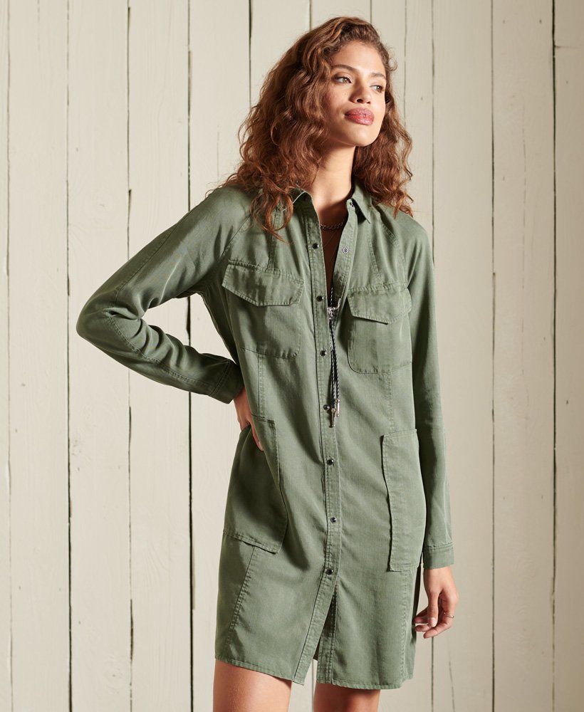 Womens Tencel Oversized Shirt Dress in Thyme Superdry
