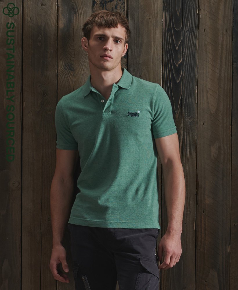 Men's Organic Cotton Classic Pique Polo Shirt in Seagrass Green | Superdry  US
