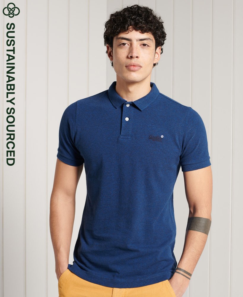 Men\'s Organic Cotton Classic Pique Polo Shirt in Voltage Dark Blue Grit |  Superdry US