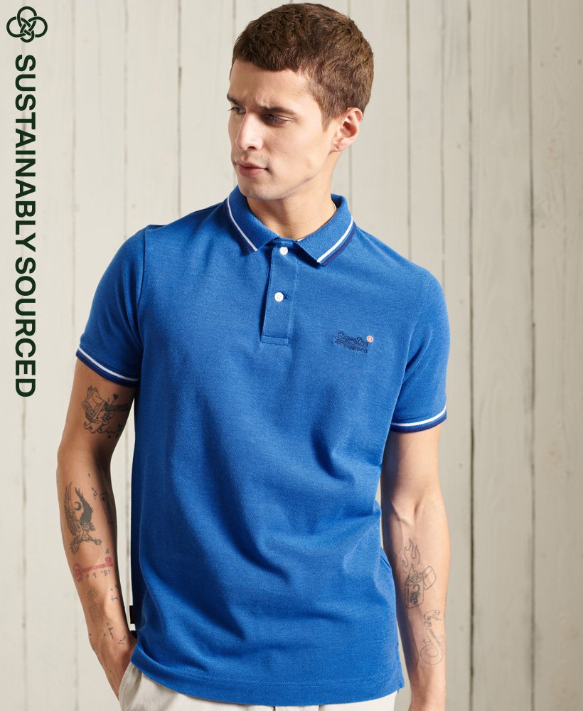 Men's Organic Cotton Classic Poolside Pique Polo Shirt in True Blue Twist |  Superdry US