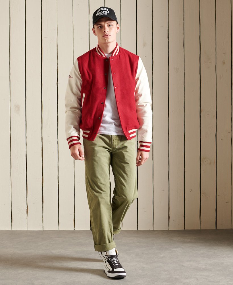 Mens College Varsity Bomber Jacket in Hike Red Superdry