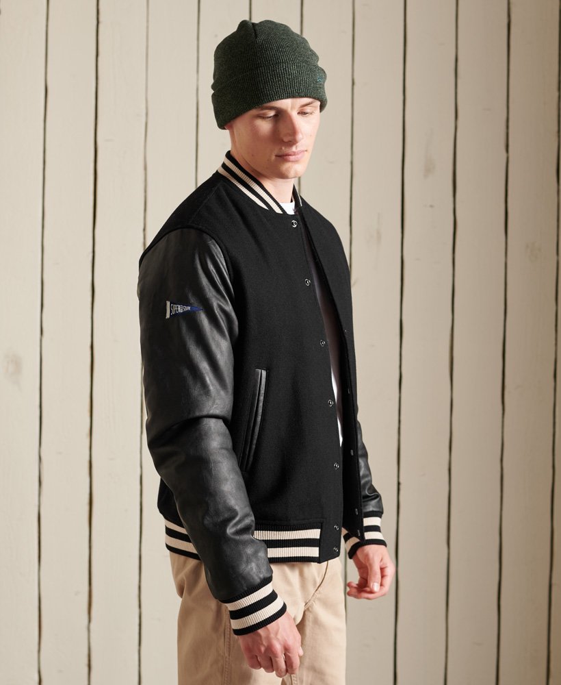 Mens College Varsity Bomber Jacket in Jet Black Superdry