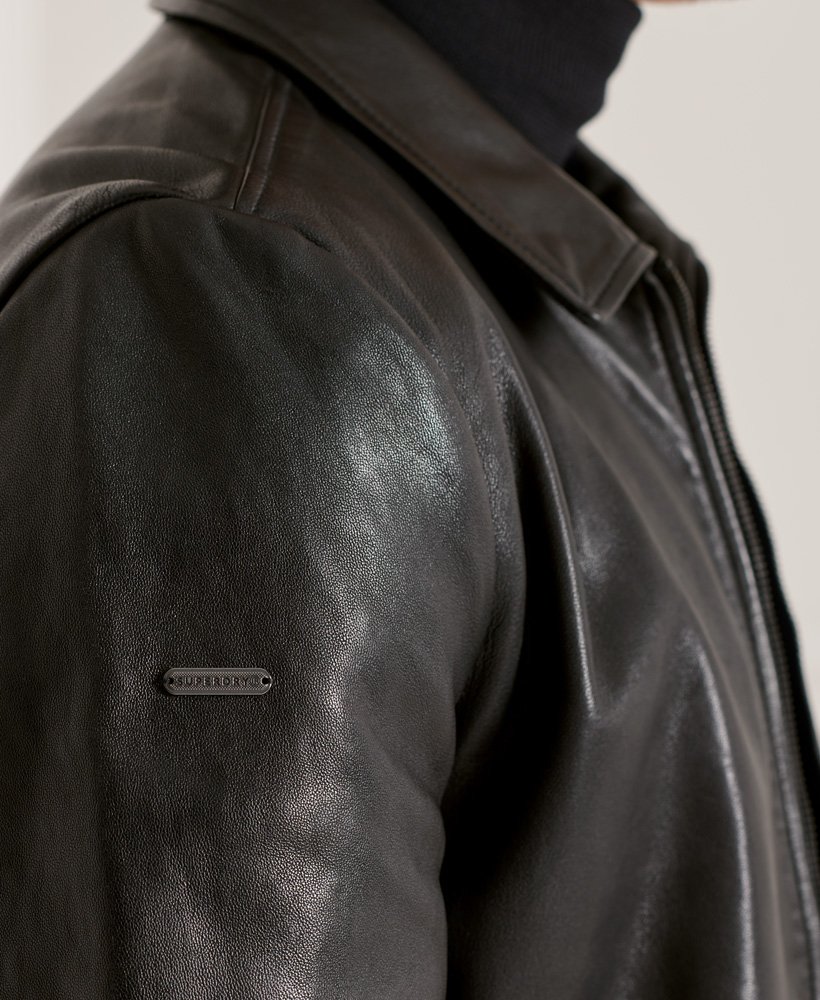 Superdry Slim Fit Coach Leather Jacket, Black