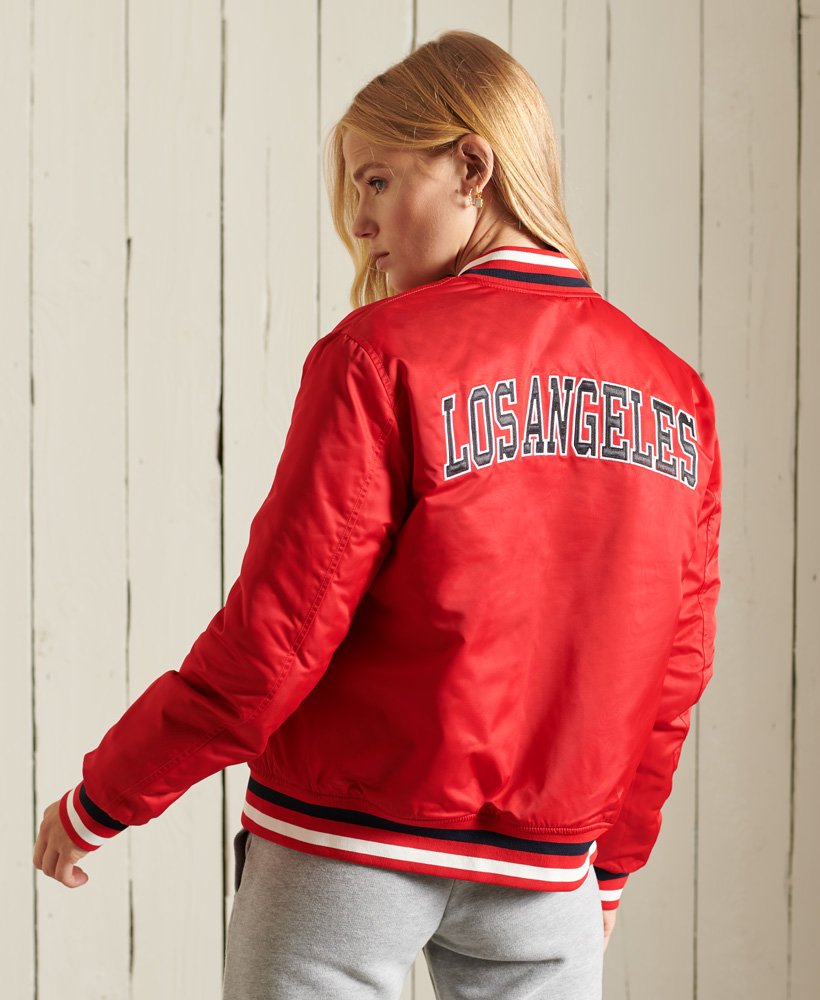 Womens - Varsity Bomber Jacket in Campus Red | Superdry