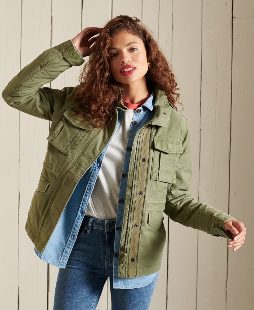 Womens - Rookie Borg Lined Military Jacket in Vintage Khaki | Superdry
