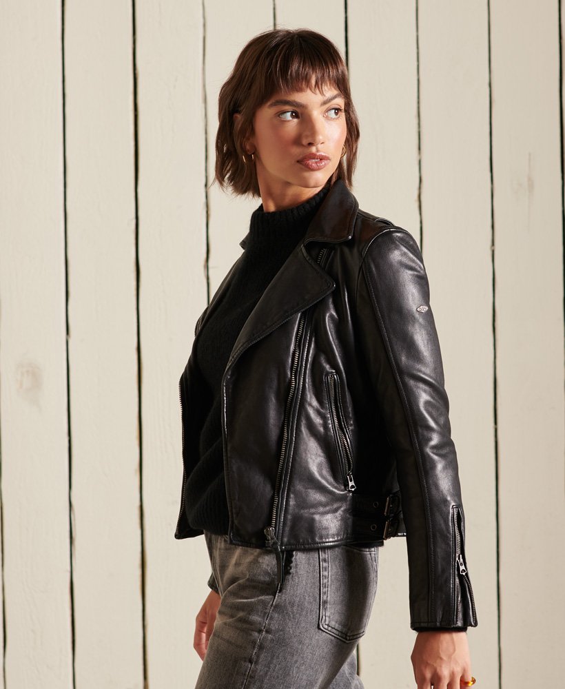 Womens - Classic Leather Biker Jacket in Black | Superdry