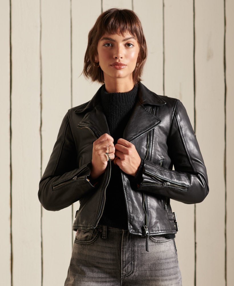 Womens - Classic Leather Biker Jacket in Black | Superdry