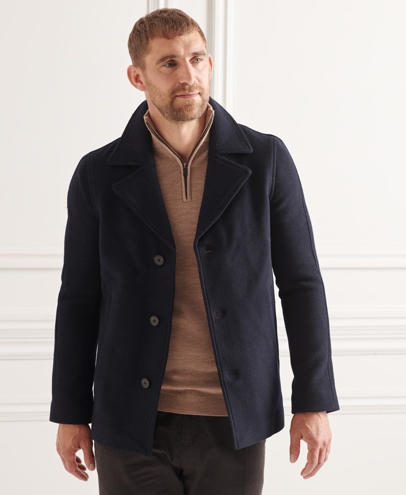 Men's - Studios Short Wool Coat in Eclipse Navy | Superdry UK