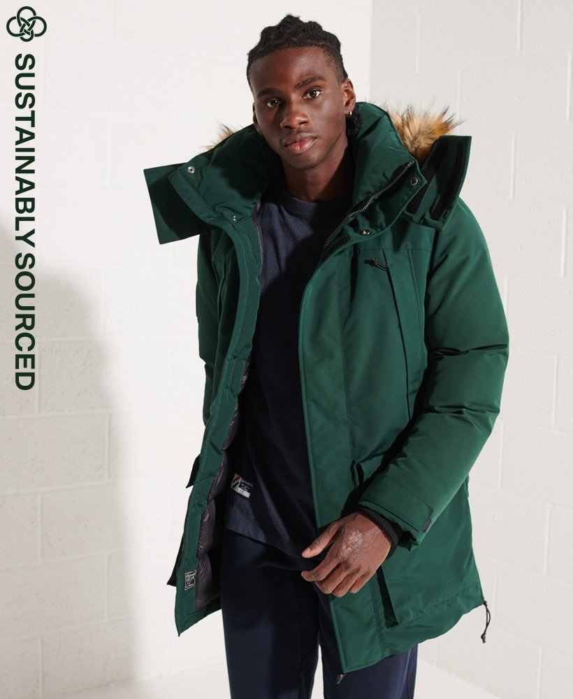 superdry green parka mens