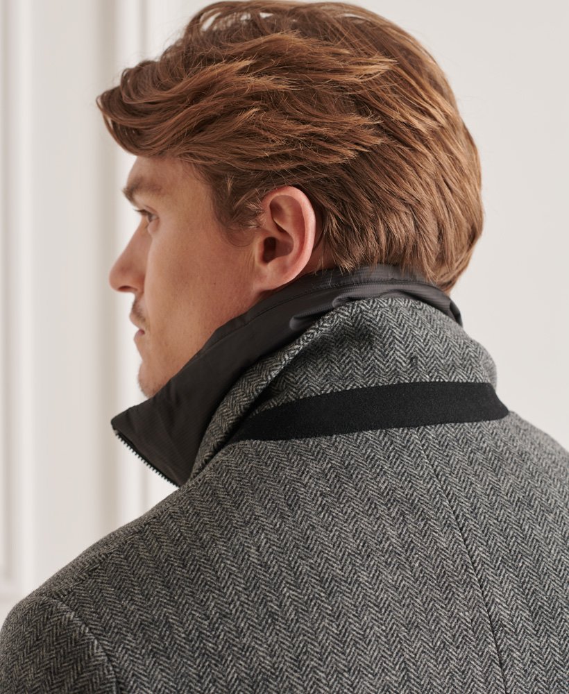 Mens Clothing Coats Long coats and winter coats Superdry Studios Wool Padded Town Coat Dark Grey in Grey for Men 