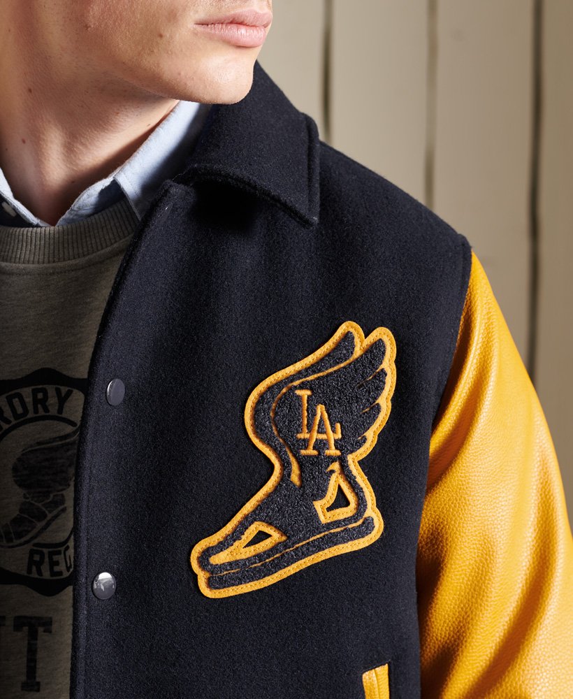 Men's Varsity Bomber Black and Yellow Letterman Jacket - HJacket