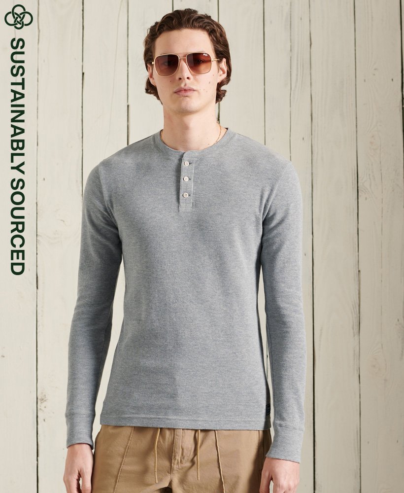Mens Organic Cotton Long Sleeve Waffle Henley Top In Grey Marl Superdry Mens Organic Cotton Long Sleeve Waffle Henley Top In Grey Marl Superdry