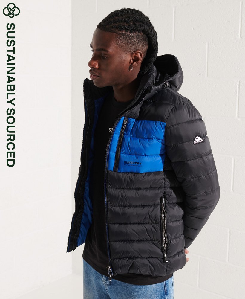 Black and blue store puffer jacket