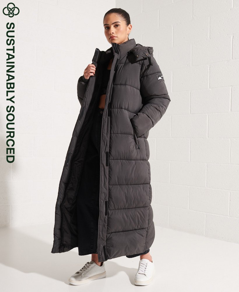Womens Longline Padded Parka Faux Fur Ski Coat Size 12 8 10 14 16 Khaki Jacket 