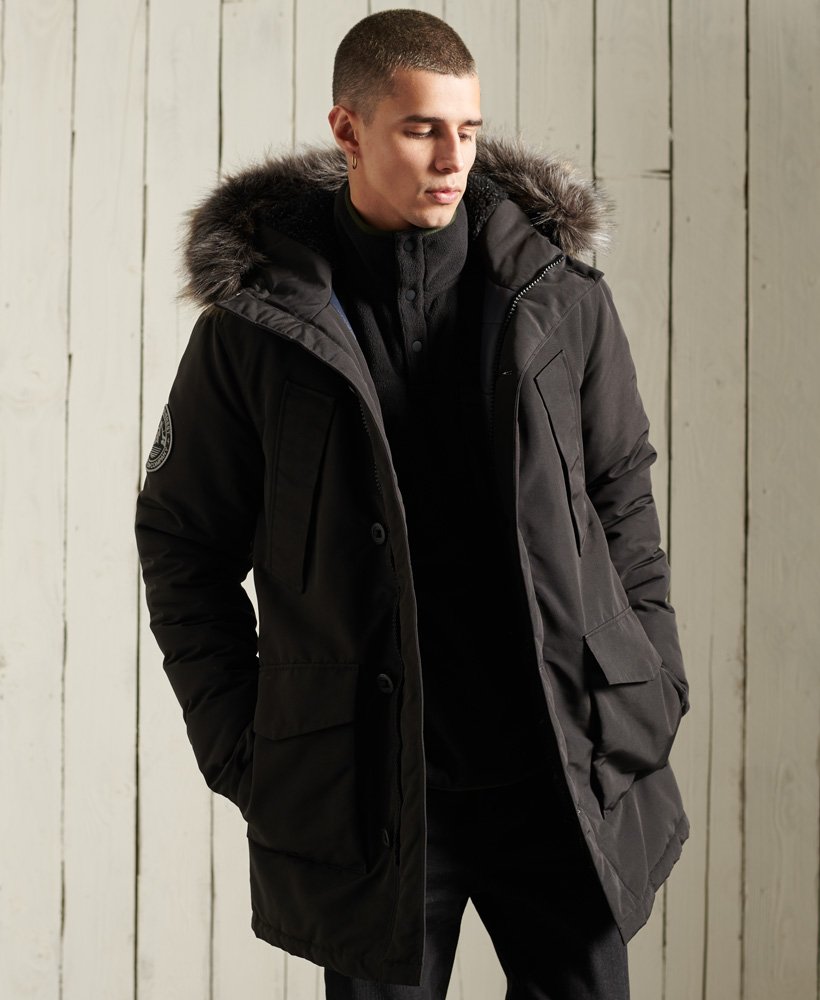 Men s Everest Parka Coat in Black Superdry UK