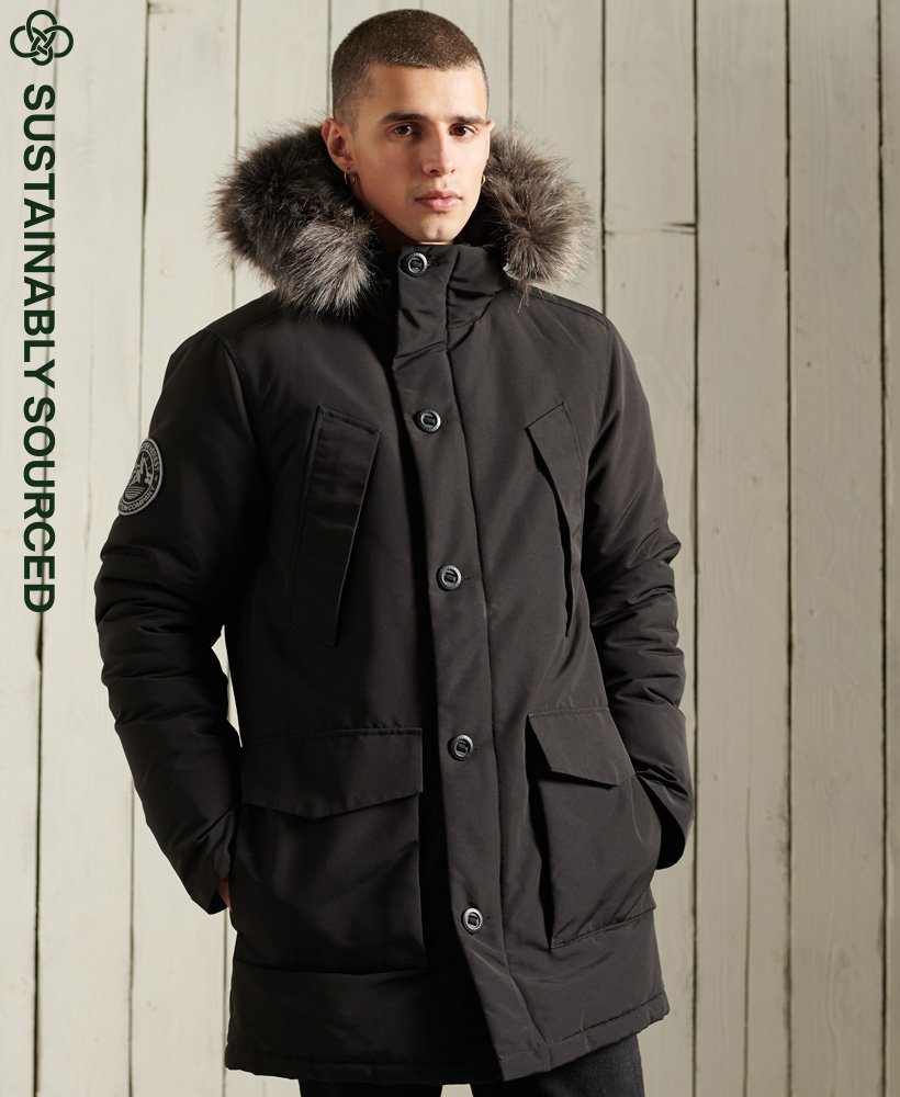 Men s Everest Parka Coat in Black Superdry UK