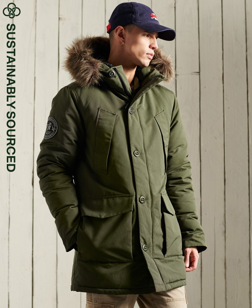 Khaki parka coat 2024 with fur hood