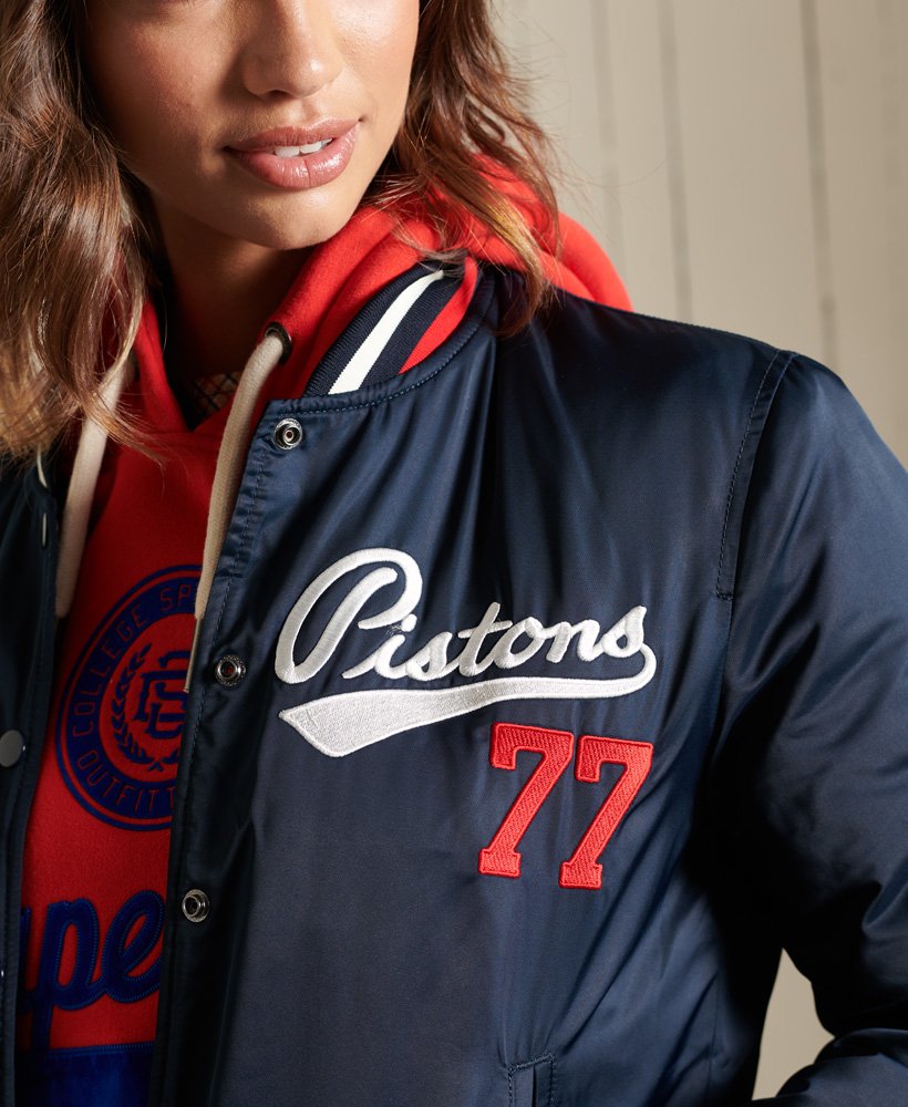 Womens Varsity Bomber Jacket in Nordic Chrome Navy Superdry
