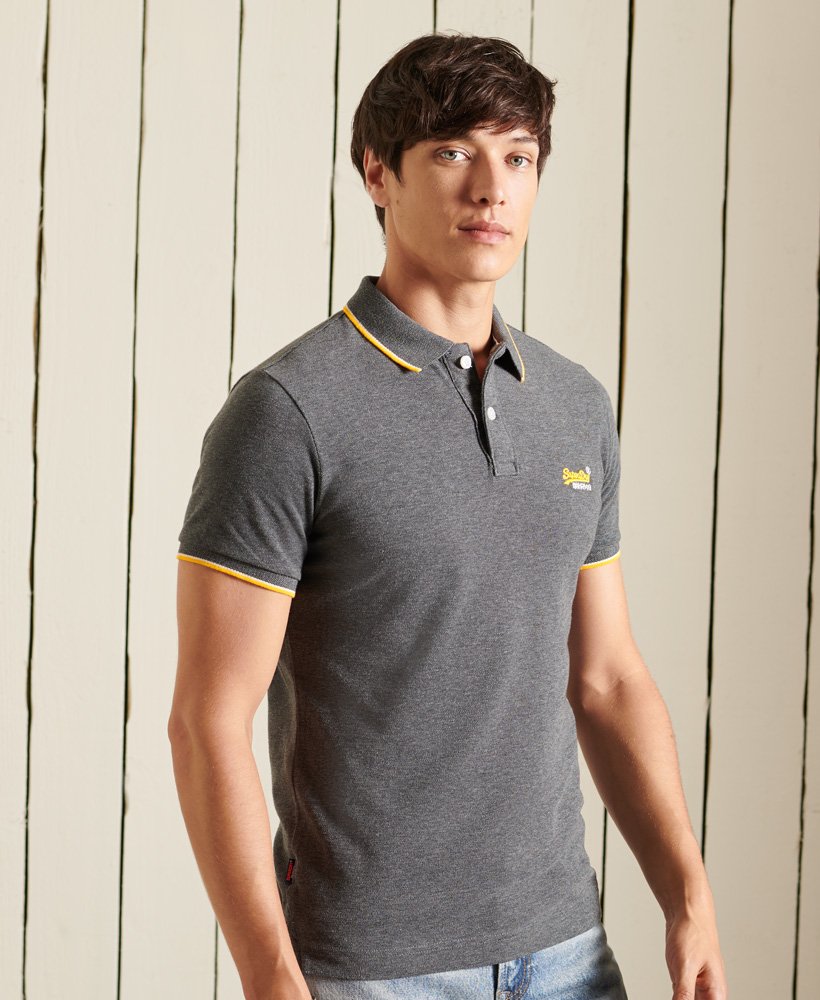 Cotton Grey Shirt | Classic Poolside US Pique Marl Men\'s Black Polo in Superdry Organic