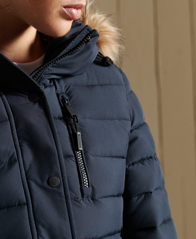 Damen - Klassische Fuji Jacke mit Kunstfellbesatz Finster Marineblau |  Superdry DE