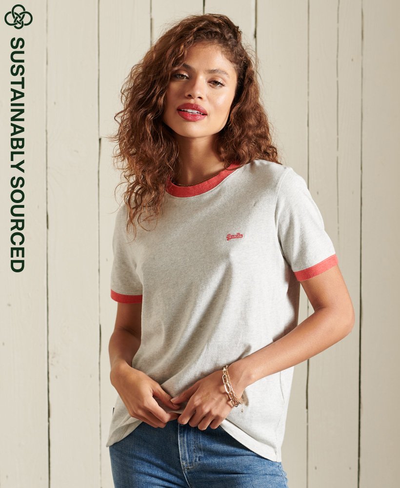 Womens - Organic Cotton Vintage Logo Ringer T-Shirt in Light Grey ...