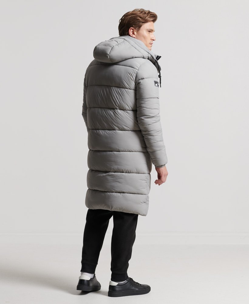 Mens Touchline Padded Longline Coat In Football Grid Dove Grey Superdry