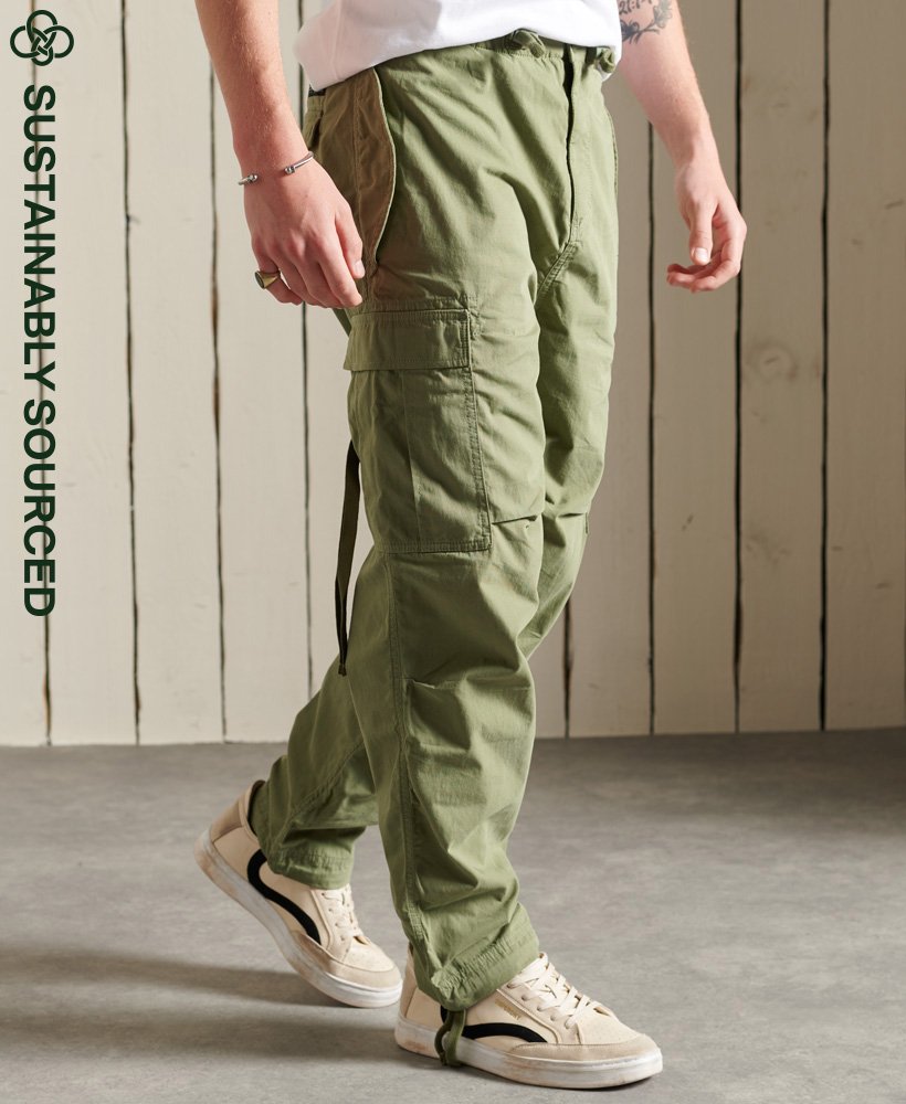 Mens - Organic Cotton Parachute Grip Pants in Olive Khaki | Superdry