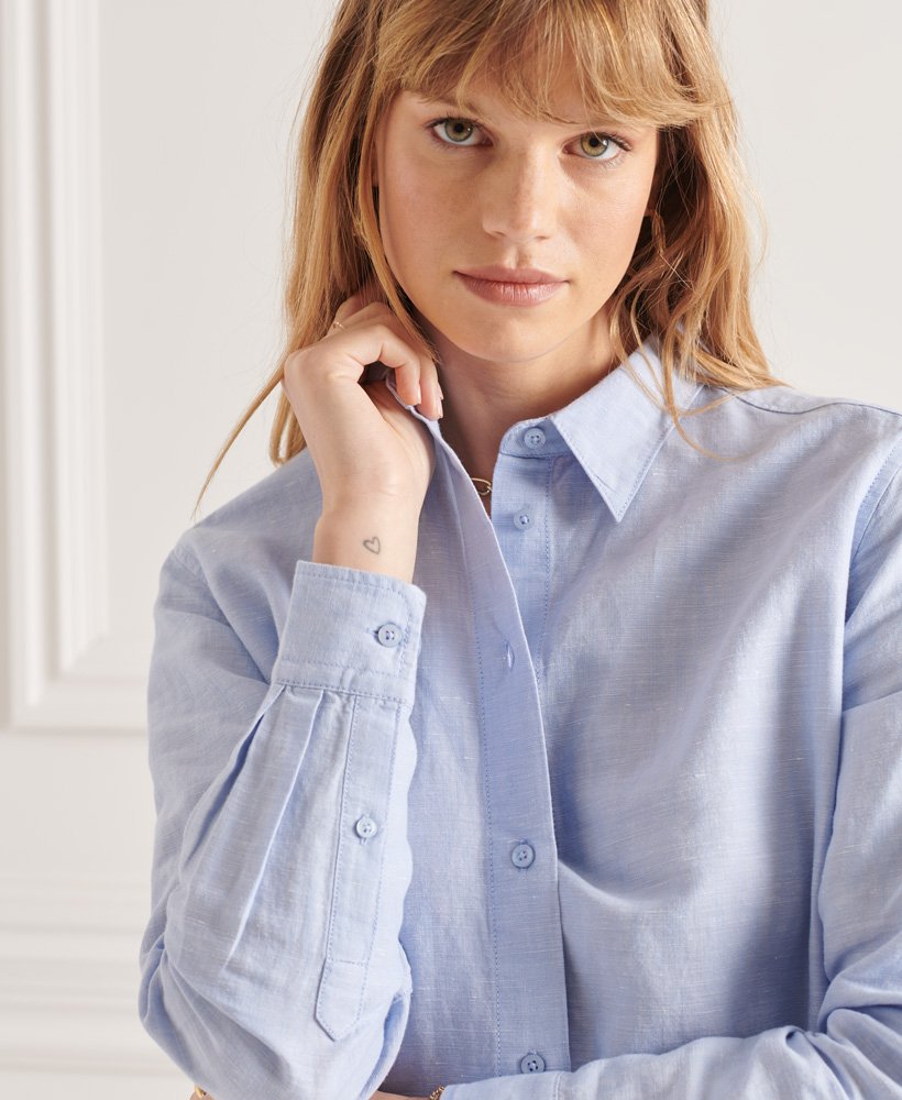 Womens - Studios Linen Boyfriend Shirt in Rich Blue | Superdry