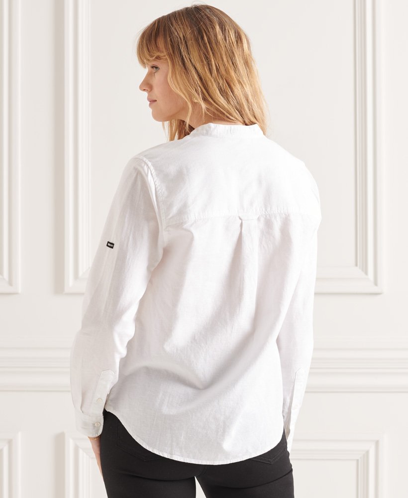 Womens - Studios Linen Grandad Shirt in Optic | Superdry IE